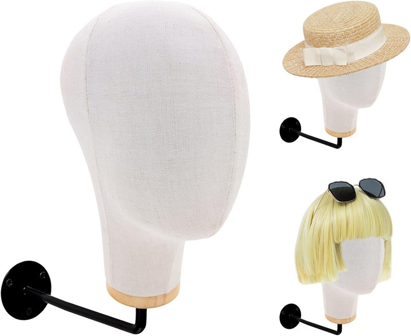 CHADWICK Mannequin Head Wall Mount 21Inch Wig Holder for Wigs, Hats, Caps, Canvas Block Wig Stand Hat Display Stand Wig Display Model Fabric Head Wig Stand Wig Storage Hanger Cowboy Hat Rack - Image 1